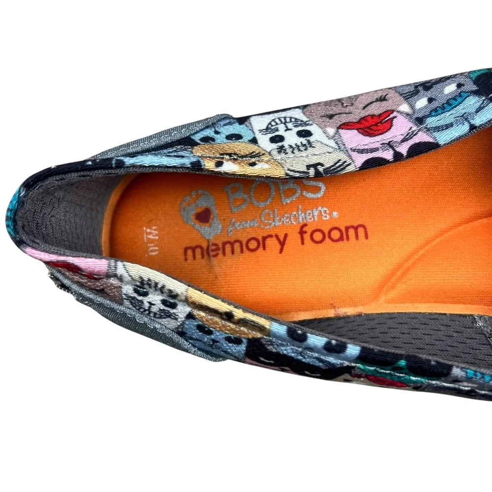 Skechers BOBS for Cats Women 10 Multi Color Cat Face Print Slip On Flats 34409 - Picture 5 of 7